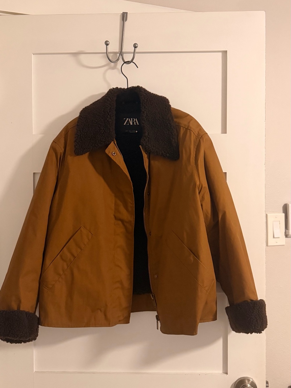 ZARA Tan Brown Sherpa Collar Bomber Jacket